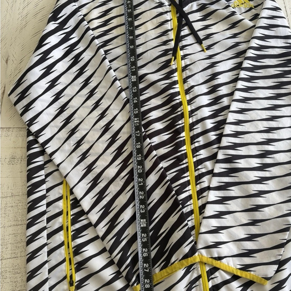 Adidas Black and White Patterned windbreaker Hoodie with Yellow Accents - Picture 3 of 16